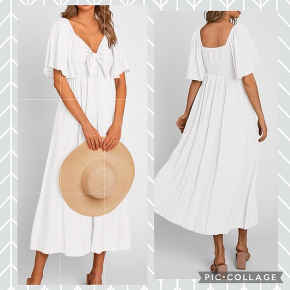 Pretty Garden Dresses & Skirts - Short Sleeve V Neck White Maxi Dress